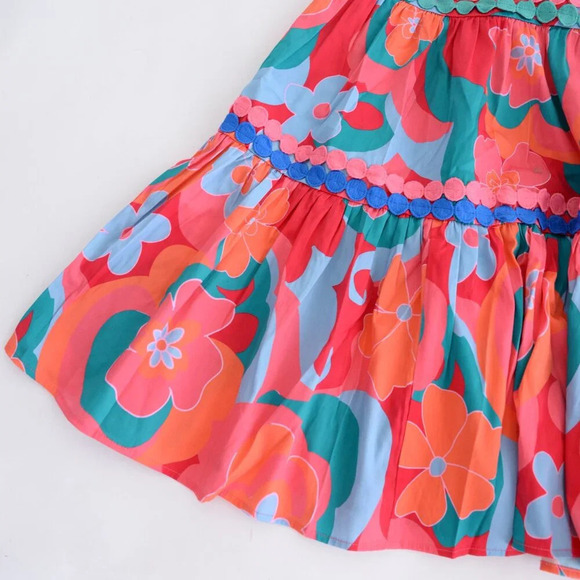 Alden Adair Mia Trippy Boho Red Floral Short Sleeve Midi Dress S NWT - Picture 8 of 14